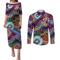 Personalised Eagles NAIDOC Week 2024 Couples Matching Puletasi and Long Sleeve Button Shirt Australia Aboriginal Dot Painting