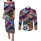 Personalised Eagles NAIDOC Week 2024 Couples Matching Puletasi and Long Sleeve Button Shirt Australia Aboriginal Dot Painting