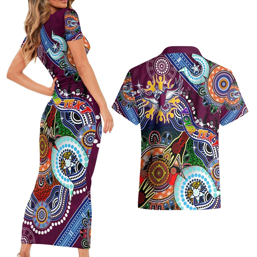 Personalised Eagles NAIDOC Week 2024 Couples Matching Short Sleeve Bodycon Dress and Hawaiian Shirt Australia Aboriginal Dot Painting
