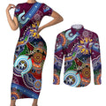 Personalised Eagles NAIDOC Week 2024 Couples Matching Short Sleeve Bodycon Dress and Long Sleeve Button Shirt Australia Aboriginal Dot Painting