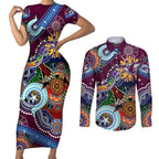 Personalised Eagles NAIDOC Week 2024 Couples Matching Short Sleeve Bodycon Dress and Long Sleeve Button Shirt Australia Aboriginal Dot Painting