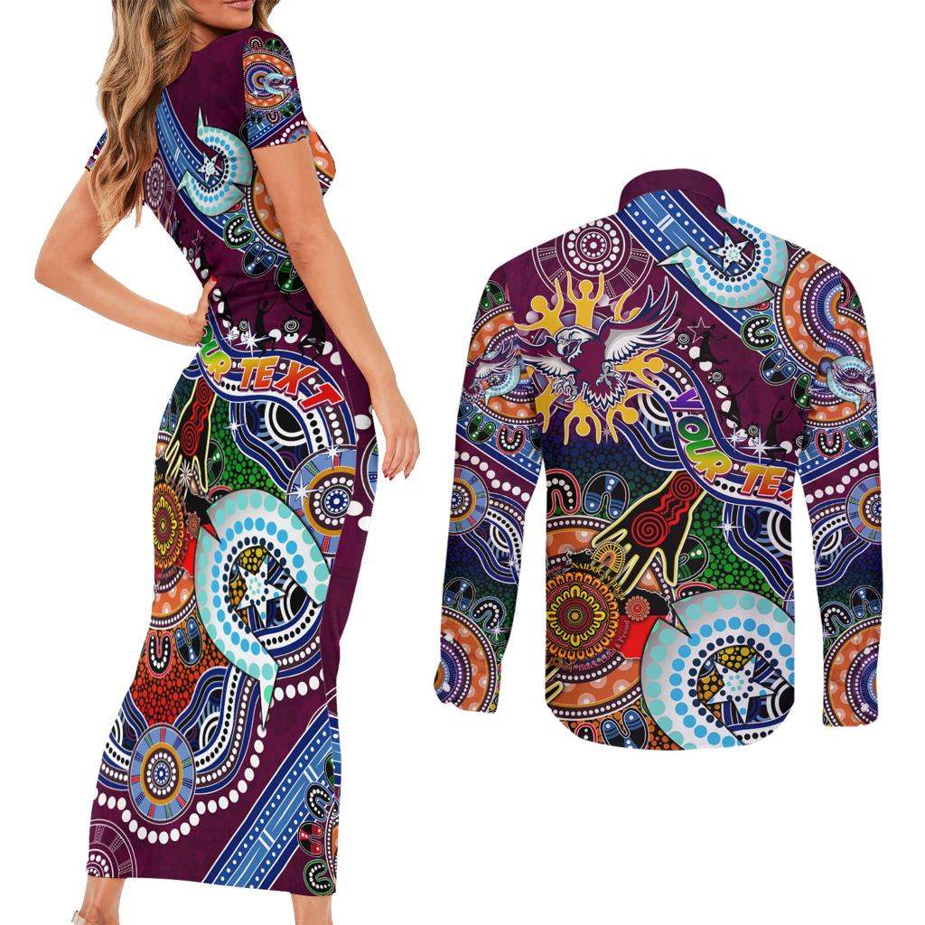 Personalised Eagles NAIDOC Week 2024 Couples Matching Short Sleeve Bodycon Dress and Long Sleeve Button Shirt Australia Aboriginal Dot Painting