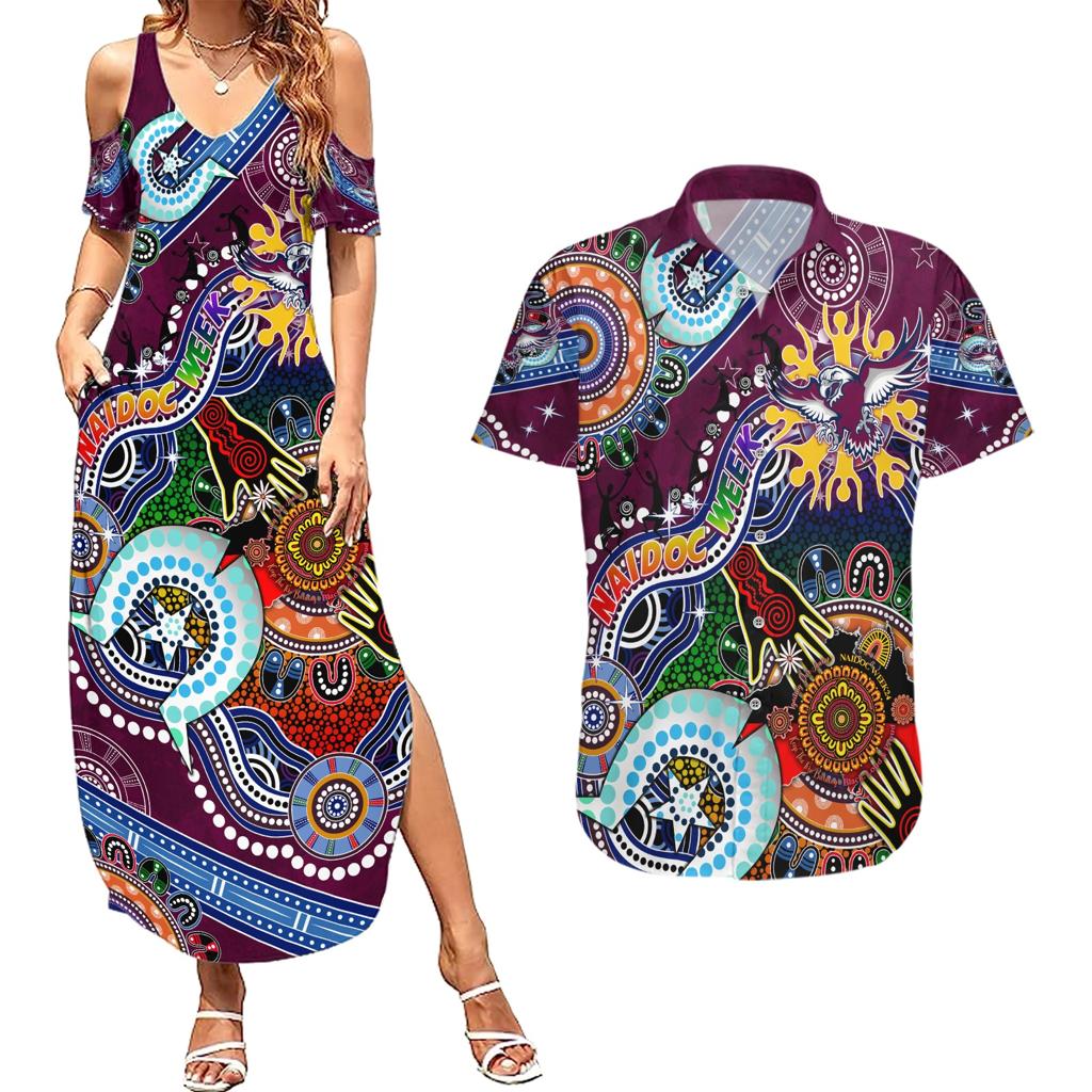 Personalised Eagles NAIDOC Week 2024 Couples Matching Summer Maxi Dress and Hawaiian Shirt Australia Aboriginal Dot Painting