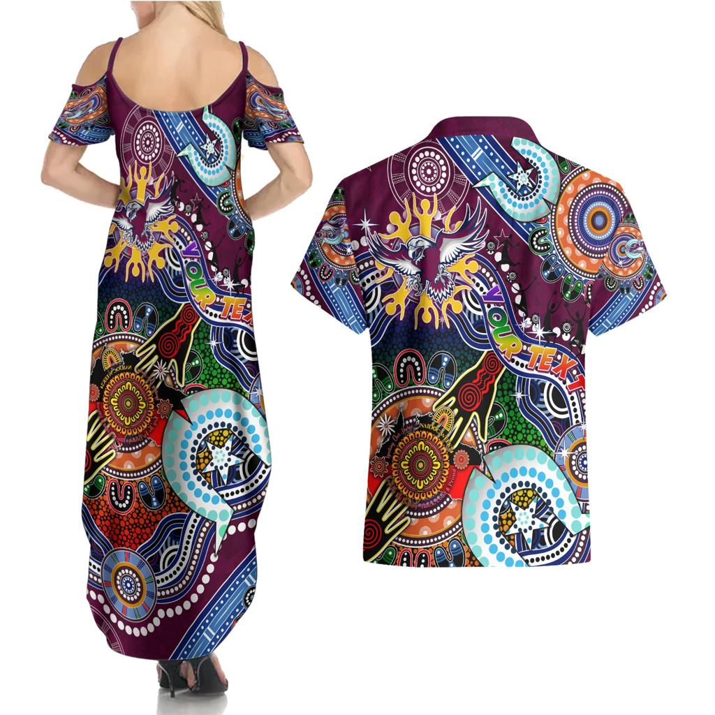 Personalised Eagles NAIDOC Week 2024 Couples Matching Summer Maxi Dress and Hawaiian Shirt Australia Aboriginal Dot Painting