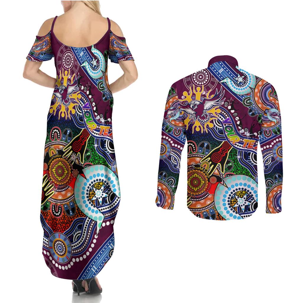 Personalised Eagles NAIDOC Week 2024 Couples Matching Summer Maxi Dress and Long Sleeve Button Shirt Australia Aboriginal Dot Painting