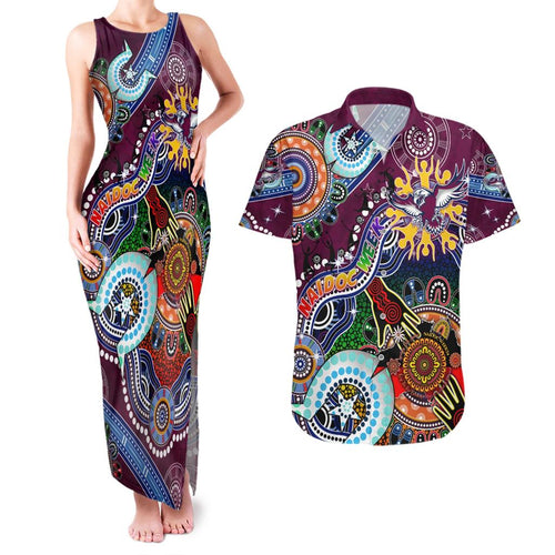 Personalised Eagles NAIDOC Week 2024 Couples Matching Tank Maxi Dress and Hawaiian Shirt Australia Aboriginal Dot Painting