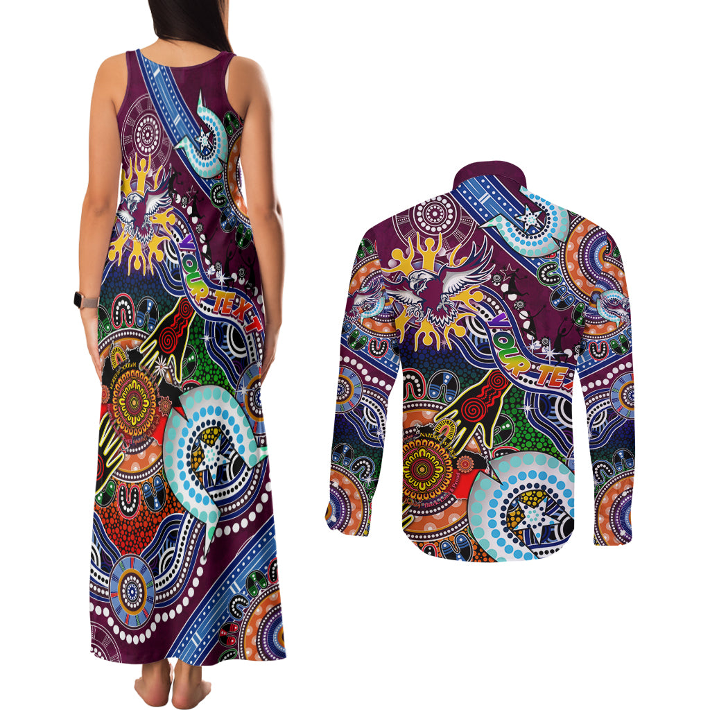 Personalised Eagles NAIDOC Week 2024 Couples Matching Tank Maxi Dress and Long Sleeve Button Shirt Australia Aboriginal Dot Painting