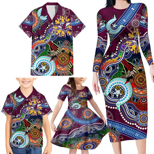 Personalised Eagles NAIDOC Week 2024 Family Matching Long Sleeve Bodycon Dress and Hawaiian Shirt Australia Aboriginal Dot Painting