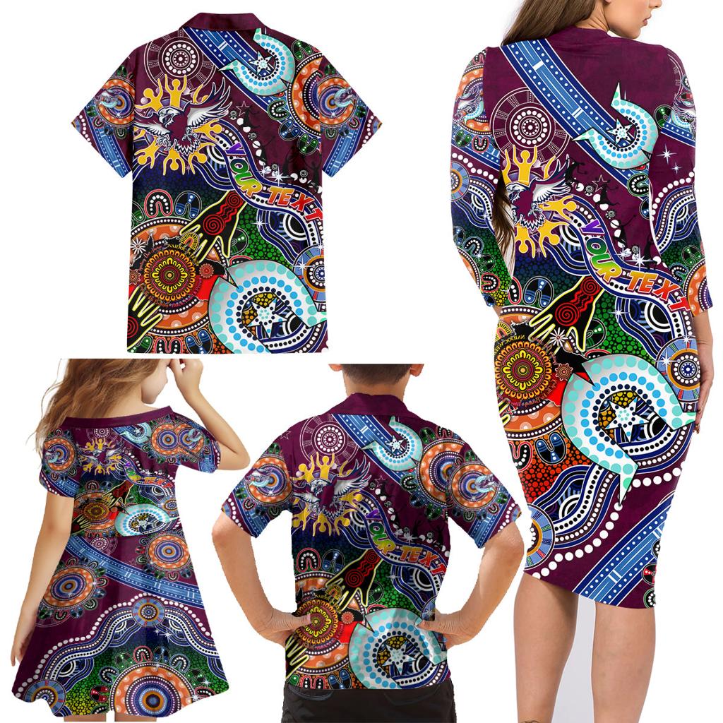 Personalised Eagles NAIDOC Week 2024 Family Matching Long Sleeve Bodycon Dress and Hawaiian Shirt Australia Aboriginal Dot Painting