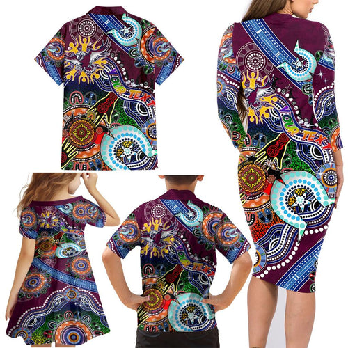 Personalised Eagles NAIDOC Week 2024 Family Matching Long Sleeve Bodycon Dress and Hawaiian Shirt Australia Aboriginal Dot Painting