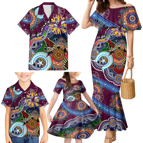 Personalised Eagles NAIDOC Week 2024 Family Matching Mermaid Dress and Hawaiian Shirt Australia Aboriginal Dot Painting