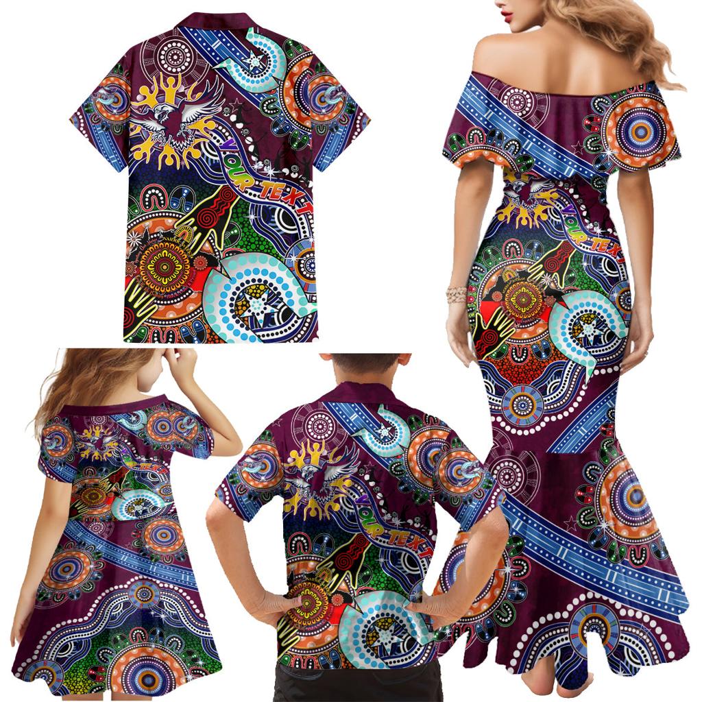 Personalised Eagles NAIDOC Week 2024 Family Matching Mermaid Dress and Hawaiian Shirt Australia Aboriginal Dot Painting