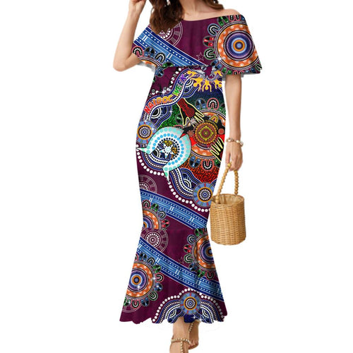 Personalised Eagles NAIDOC Week 2024 Family Matching Mermaid Dress and Hawaiian Shirt Australia Aboriginal Dot Painting