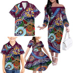 Personalised Eagles NAIDOC Week 2024 Family Matching Off The Shoulder Long Sleeve Dress and Hawaiian Shirt Australia Aboriginal Dot Painting