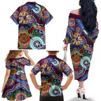 Personalised Eagles NAIDOC Week 2024 Family Matching Off The Shoulder Long Sleeve Dress and Hawaiian Shirt Australia Aboriginal Dot Painting