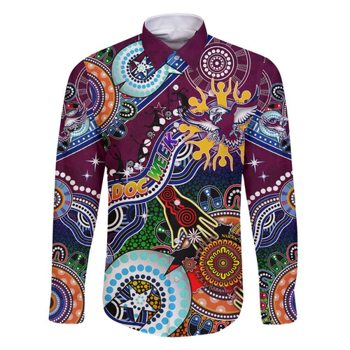 Personalised Eagles NAIDOC Week 2024 Family Matching Off The Shoulder Long Sleeve Dress and Hawaiian Shirt Australia Aboriginal Dot Painting
