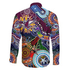 Personalised Eagles NAIDOC Week 2024 Family Matching Off The Shoulder Long Sleeve Dress and Hawaiian Shirt Australia Aboriginal Dot Painting