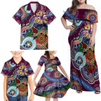 Personalised Eagles NAIDOC Week 2024 Family Matching Off Shoulder Maxi Dress and Hawaiian Shirt Australia Aboriginal Dot Painting