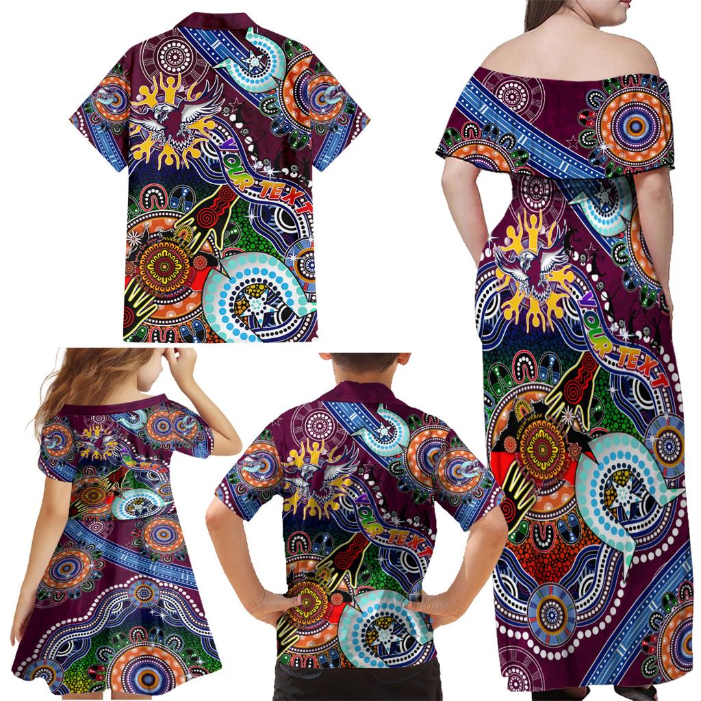 Personalised Eagles NAIDOC Week 2024 Family Matching Off Shoulder Maxi Dress and Hawaiian Shirt Australia Aboriginal Dot Painting