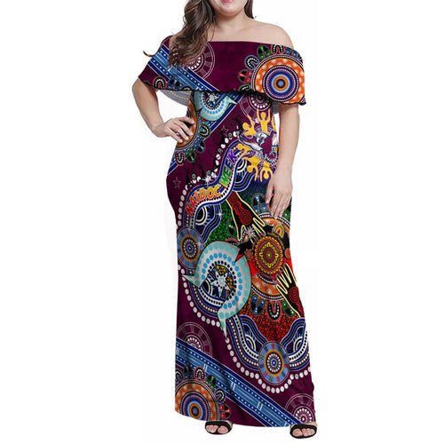 Personalised Eagles NAIDOC Week 2024 Family Matching Off Shoulder Maxi Dress and Hawaiian Shirt Australia Aboriginal Dot Painting