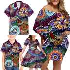 Personalised Eagles NAIDOC Week 2024 Family Matching Off Shoulder Short Dress and Hawaiian Shirt Australia Aboriginal Dot Painting