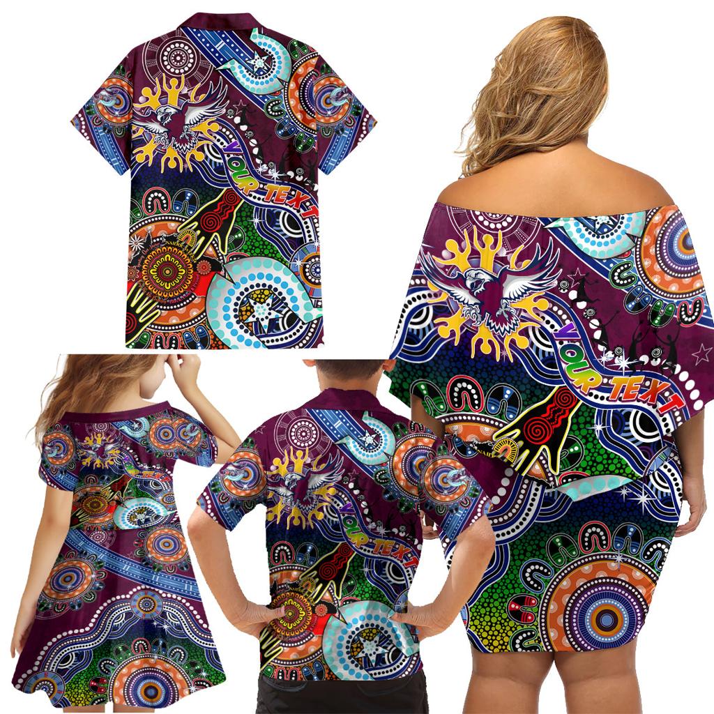 Personalised Eagles NAIDOC Week 2024 Family Matching Off Shoulder Short Dress and Hawaiian Shirt Australia Aboriginal Dot Painting