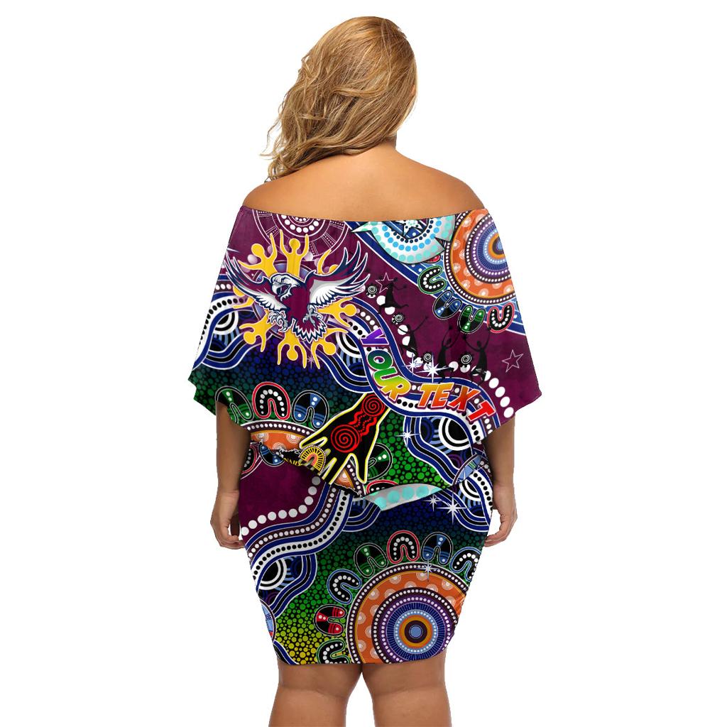 Personalised Eagles NAIDOC Week 2024 Family Matching Off Shoulder Short Dress and Hawaiian Shirt Australia Aboriginal Dot Painting