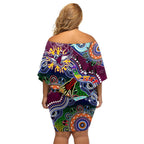 Personalised Eagles NAIDOC Week 2024 Family Matching Off Shoulder Short Dress and Hawaiian Shirt Australia Aboriginal Dot Painting