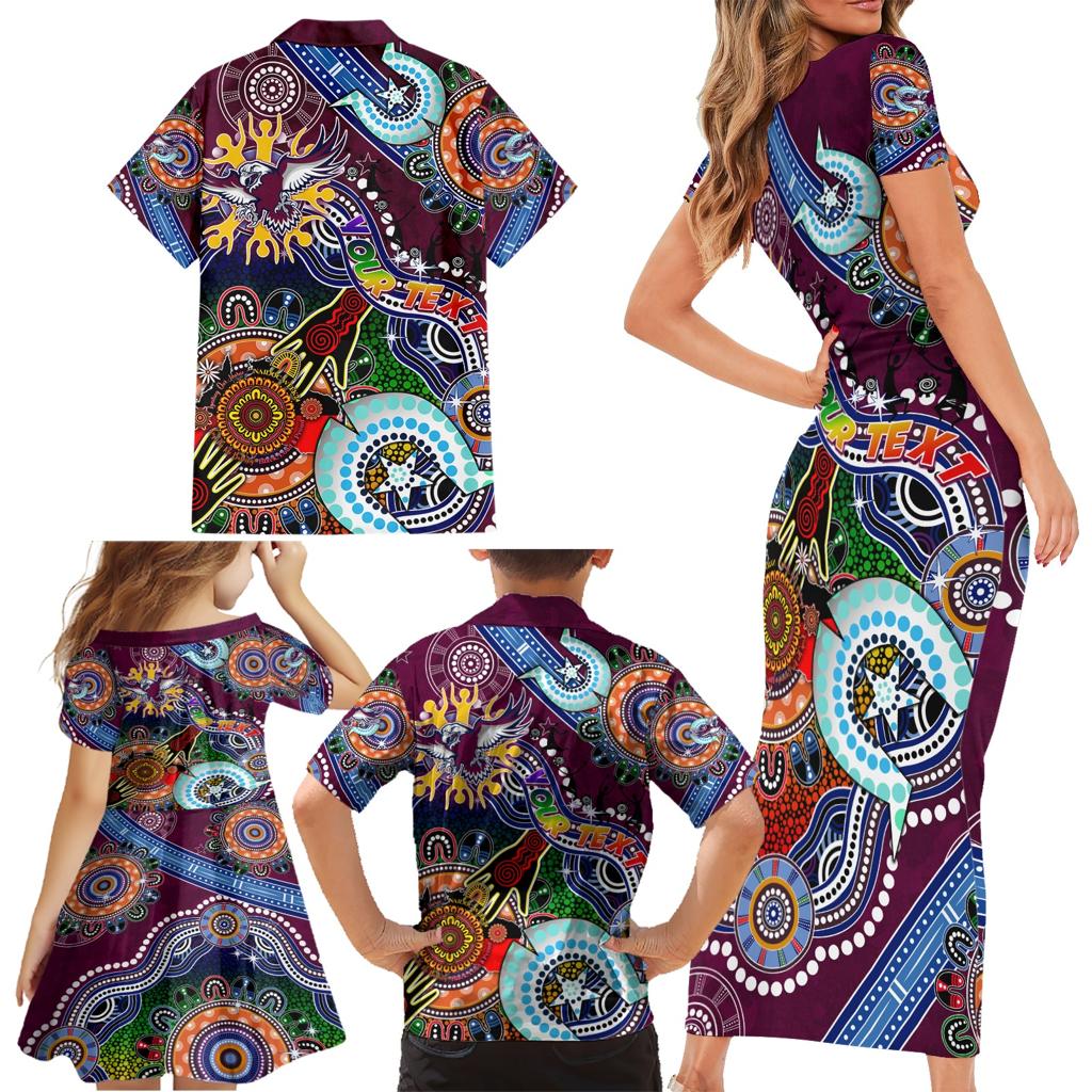 Personalised Eagles NAIDOC Week 2024 Family Matching Short Sleeve Bodycon Dress and Hawaiian Shirt Australia Aboriginal Dot Painting