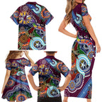 Personalised Eagles NAIDOC Week 2024 Family Matching Short Sleeve Bodycon Dress and Hawaiian Shirt Australia Aboriginal Dot Painting