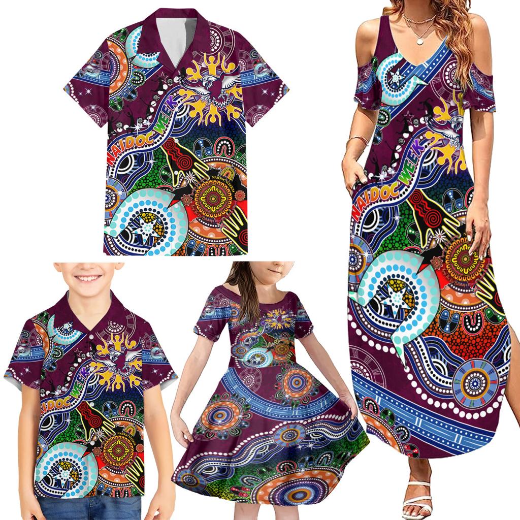 Personalised Eagles NAIDOC Week 2024 Family Matching Summer Maxi Dress and Hawaiian Shirt Australia Aboriginal Dot Painting