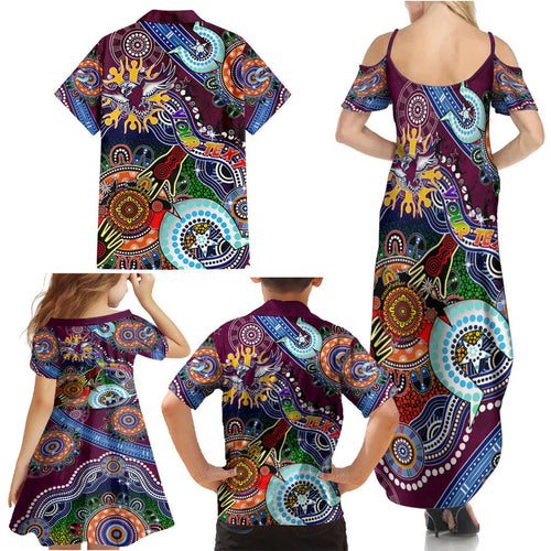 Personalised Eagles NAIDOC Week 2024 Family Matching Summer Maxi Dress and Hawaiian Shirt Australia Aboriginal Dot Painting