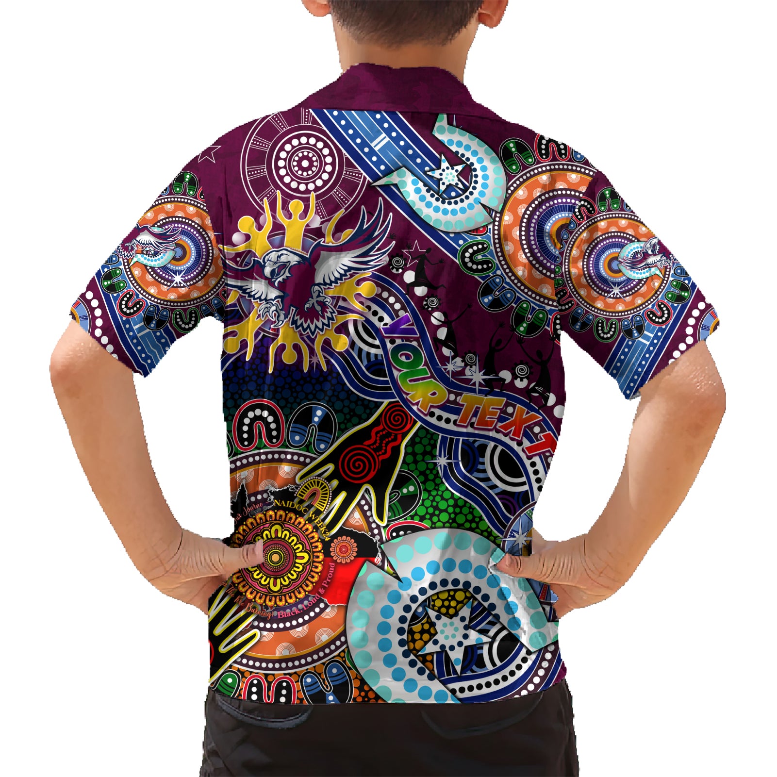 Personalised Eagles NAIDOC Week 2024 Kid Hawaiian Shirt Australia Aboriginal Dot Painting
