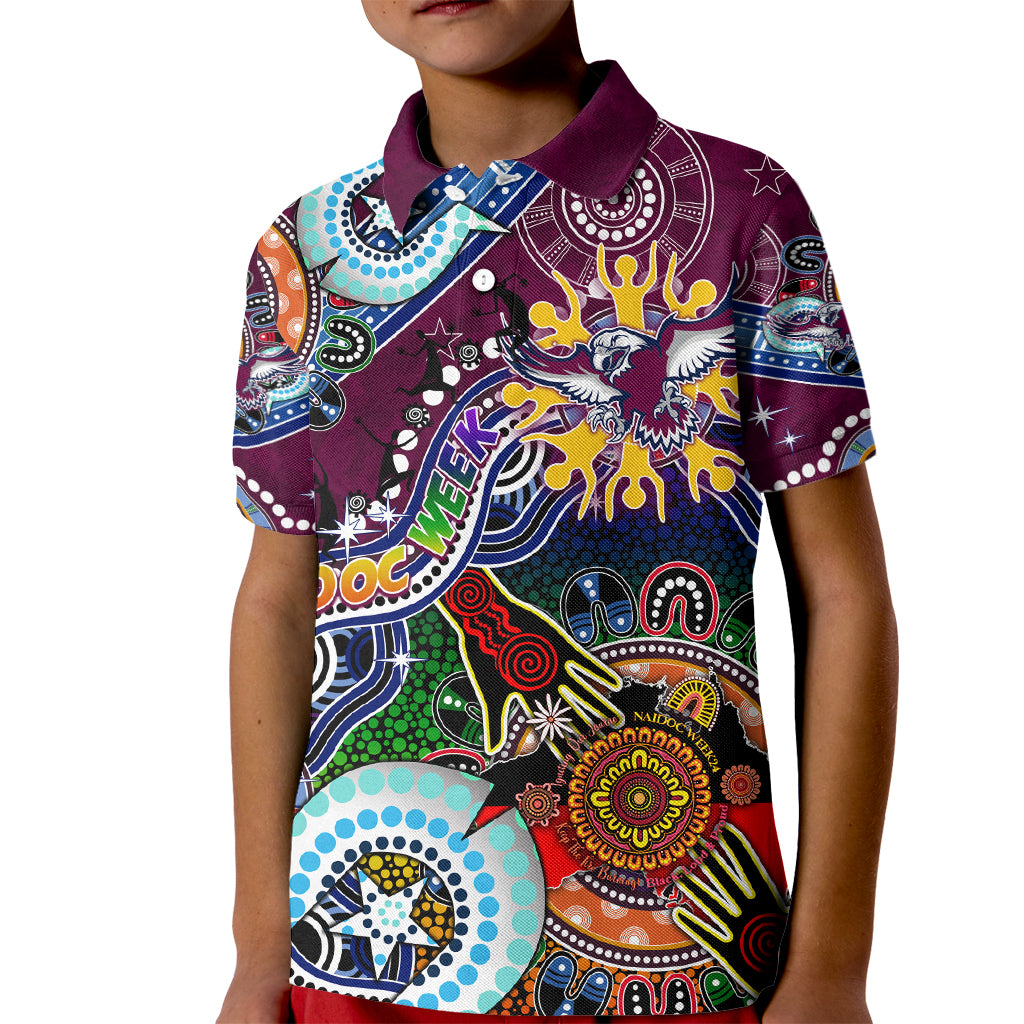 Personalised Eagles NAIDOC Week 2024 Kid Polo Shirt Australia Aboriginal Dot Painting
