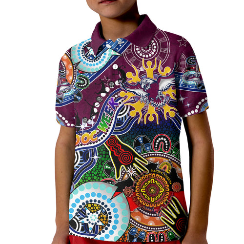 Personalised Eagles NAIDOC Week 2024 Kid Polo Shirt Australia Aboriginal Dot Painting