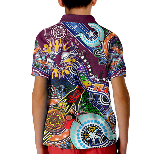Personalised Eagles NAIDOC Week 2024 Kid Polo Shirt Australia Aboriginal Dot Painting