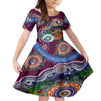 Personalised Eagles NAIDOC Week 2024 Kid Short Sleeve Dress Australia Aboriginal Dot Painting