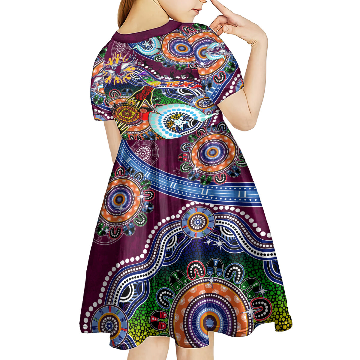 Personalised Eagles NAIDOC Week 2024 Kid Short Sleeve Dress Australia Aboriginal Dot Painting