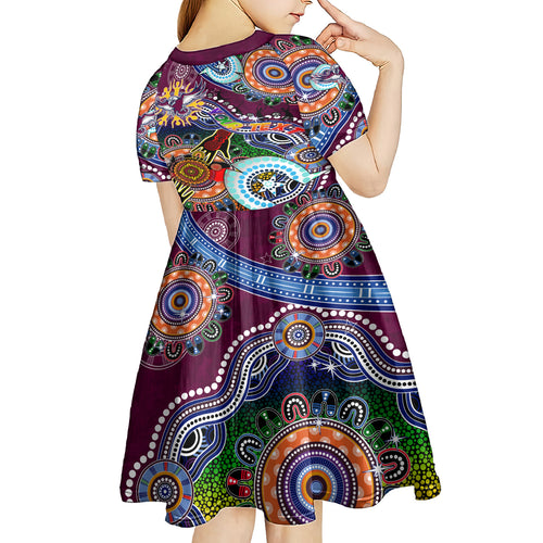 Personalised Eagles NAIDOC Week 2024 Kid Short Sleeve Dress Australia Aboriginal Dot Painting