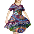 Personalised Eagles NAIDOC Week 2024 Kid Short Sleeve Dress Australia Aboriginal Dot Painting