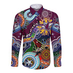 Personalised Eagles NAIDOC Week 2024 Long Sleeve Button Shirt Australia Aboriginal Dot Painting