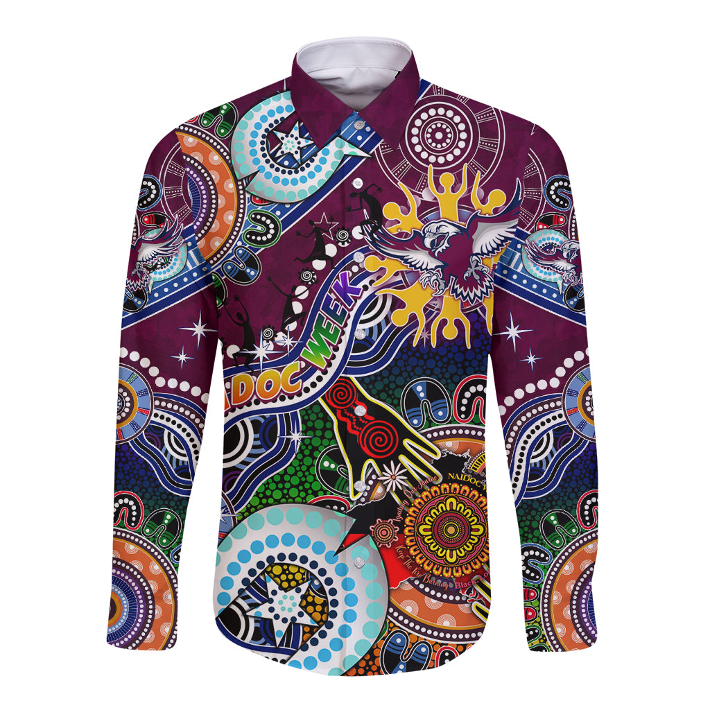 Personalised Eagles NAIDOC Week 2024 Long Sleeve Button Shirt Australia Aboriginal Dot Painting