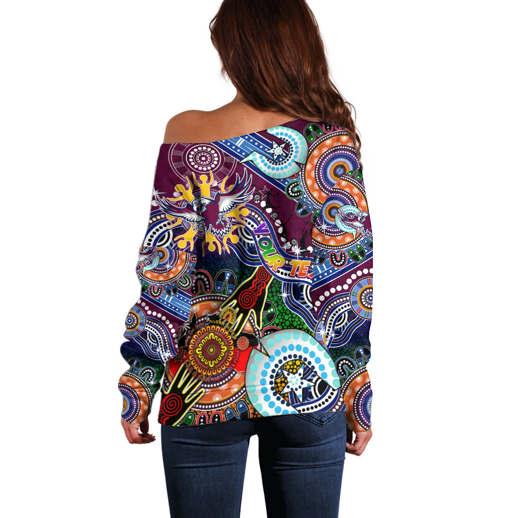 Personalised Eagles NAIDOC Week 2024 Off Shoulder Sweater Australia Aboriginal Dot Painting