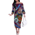 Personalised Eagles NAIDOC Week 2024 Off The Shoulder Long Sleeve Dress Australia Aboriginal Dot Painting