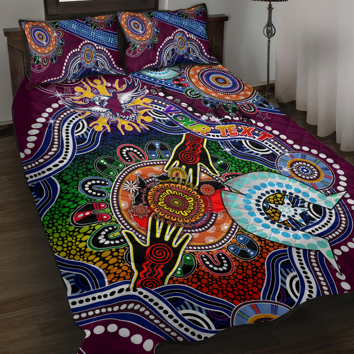 Personalised Eagles NAIDOC Week 2024 Quilt Bed Set Australia Aboriginal Dot Painting