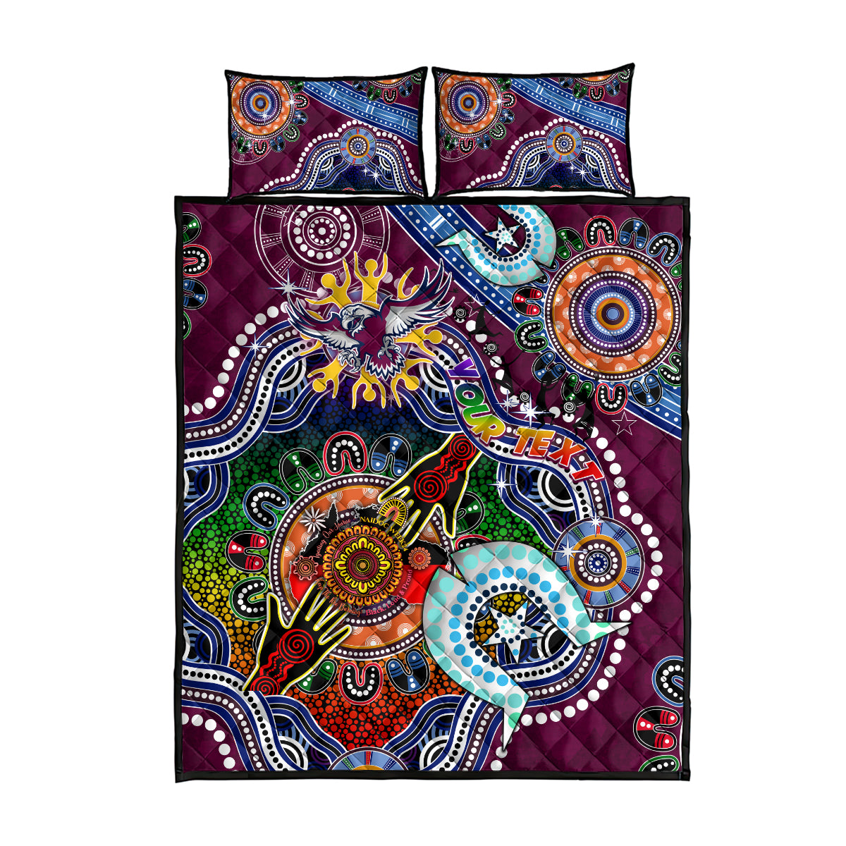 Personalised Eagles NAIDOC Week 2024 Quilt Bed Set Australia Aboriginal Dot Painting