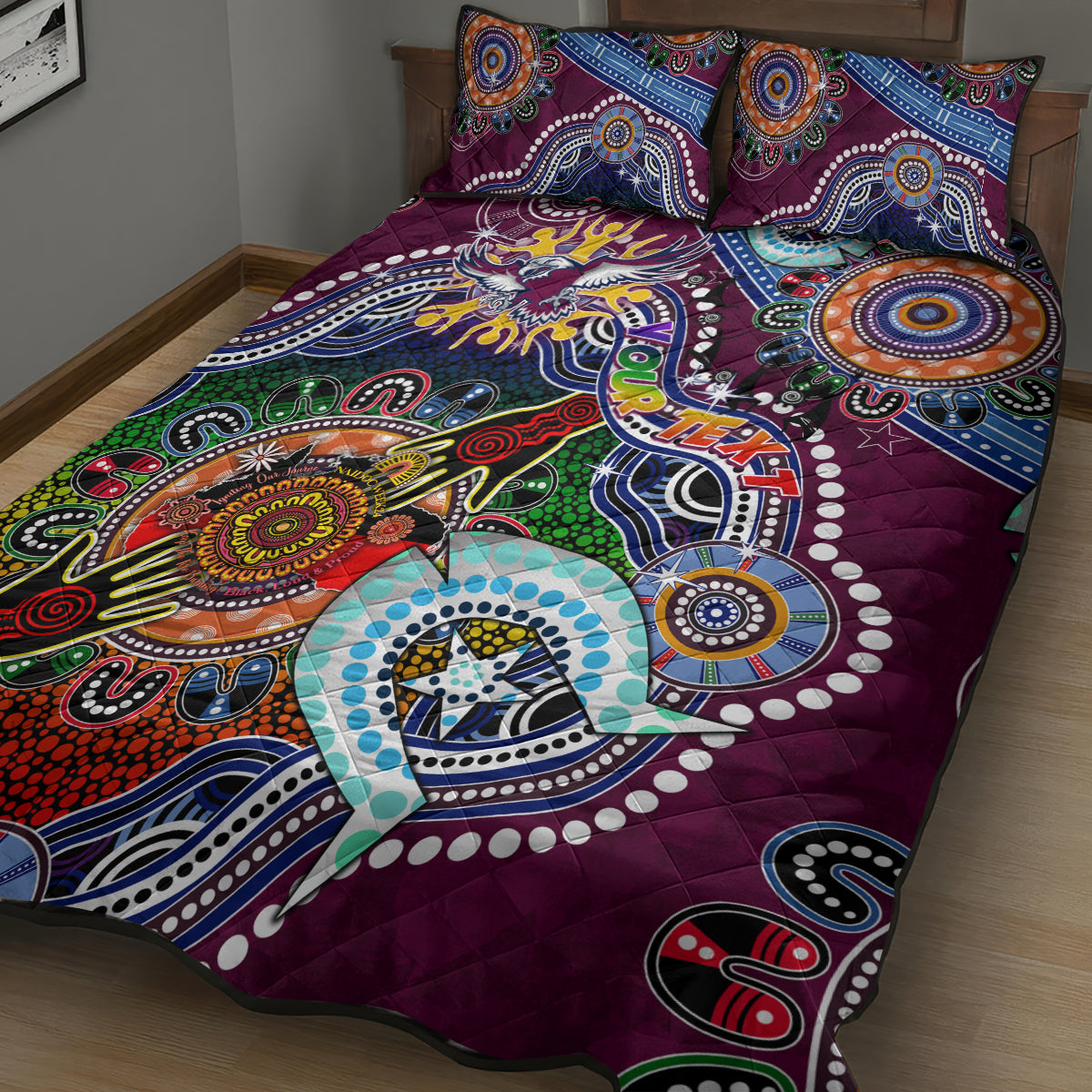 Personalised Eagles NAIDOC Week 2024 Quilt Bed Set Australia Aboriginal Dot Painting