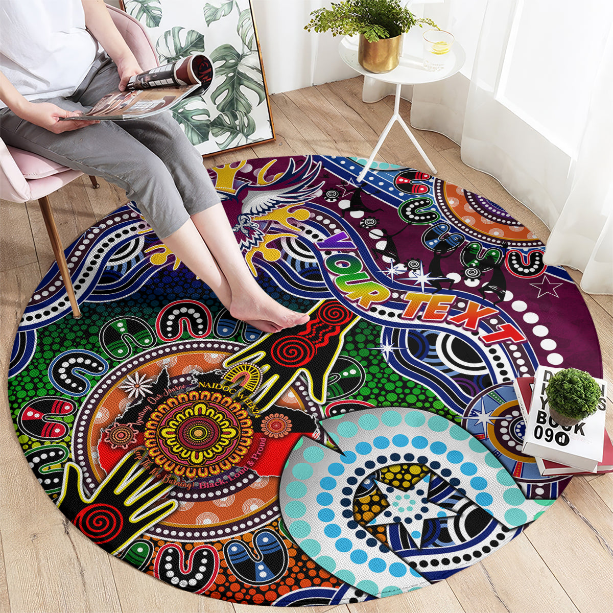 Personalised Eagles NAIDOC Week 2024 Round Carpet Australia Aboriginal Dot Painting
