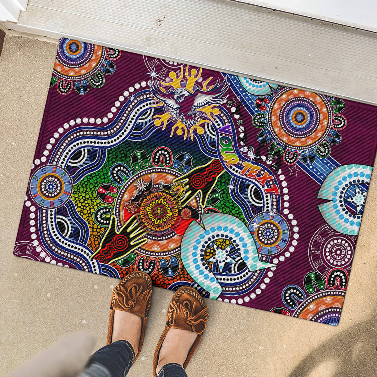 Personalised Eagles NAIDOC Week 2024 Rubber Doormat Australia Aboriginal Dot Painting