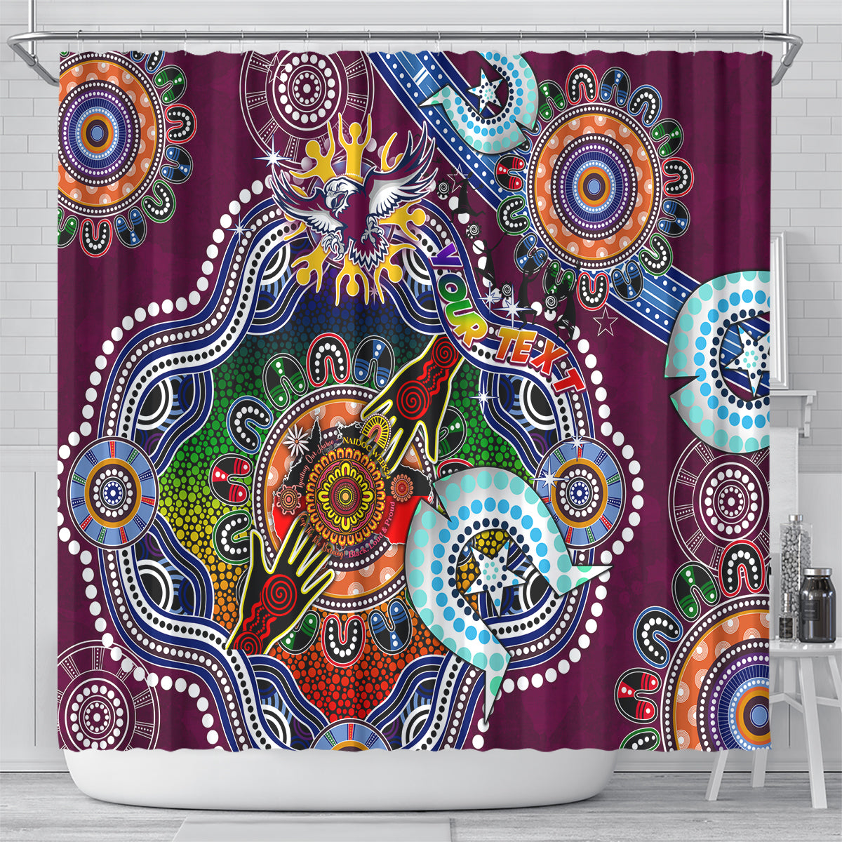 Personalised Eagles NAIDOC Week 2024 Shower Curtain Australia Aboriginal Dot Painting